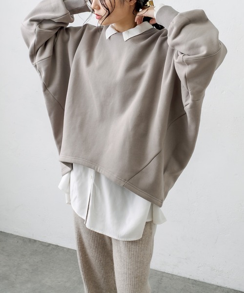 PUAL CE CIN（ピュアルセシン）の「裏起毛袖ボリュームBIGプルオーバー（スウェット・レディース・チャコールグレー/ベージュ/グレイッシュベージュ・FREE）」の22枚目の写真