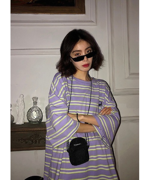  ★オーバーサイズ 半袖 ロゴ Tシャツ★ボーダー柄★ ビッグシルエット ボーダー オーバーサイズ 半袖 Tシャツ