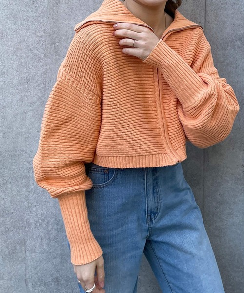 w closet（ダブルクローゼット）の「スタンドネックZIPカーディガン（カーディガン/ボレロ・レディース・オフホワイト/オレンジ/グリーン・FREE）」の3枚目の写真