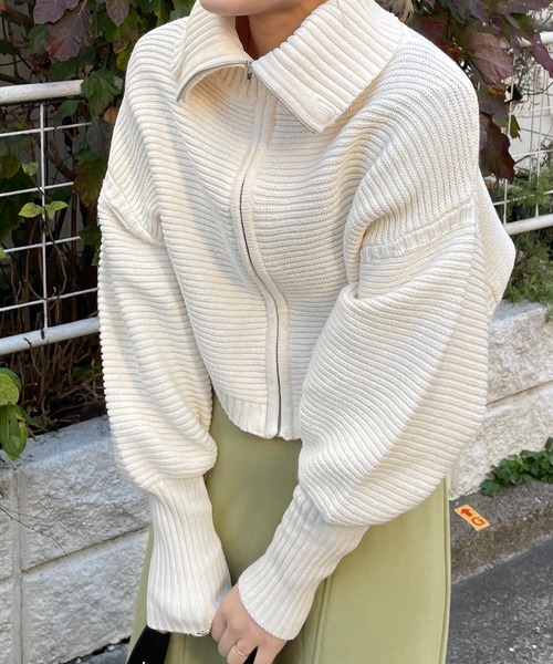 w closet（ダブルクローゼット）の「スタンドネックZIPカーディガン（カーディガン/ボレロ・レディース・オフホワイト/オレンジ/グリーン・FREE）」の19枚目の写真