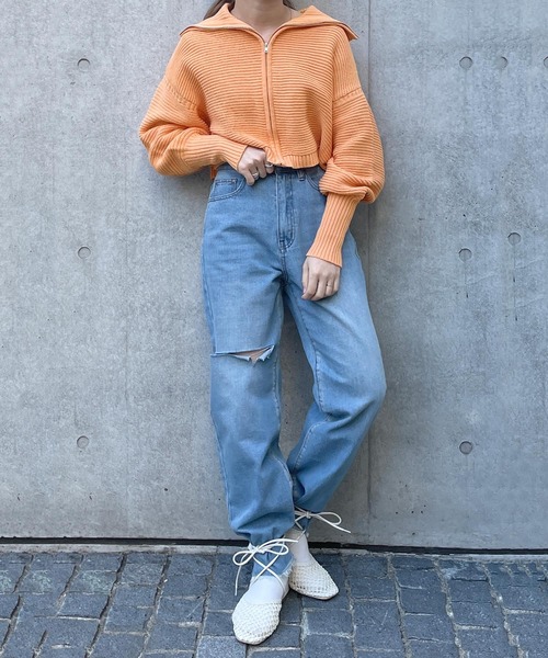 w closet（ダブルクローゼット）の「スタンドネックZIPカーディガン（カーディガン/ボレロ・レディース・オフホワイト/オレンジ/グリーン・FREE）」の16枚目の写真