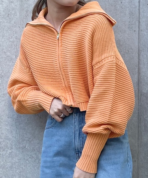 w closet（ダブルクローゼット）の「スタンドネックZIPカーディガン（カーディガン/ボレロ・レディース・オフホワイト/オレンジ/グリーン・FREE）」の14枚目の写真