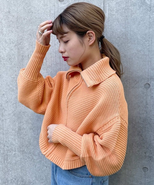 w closet（ダブルクローゼット）の「スタンドネックZIPカーディガン（カーディガン/ボレロ・レディース・オフホワイト/オレンジ/グリーン・FREE）」の11枚目の写真