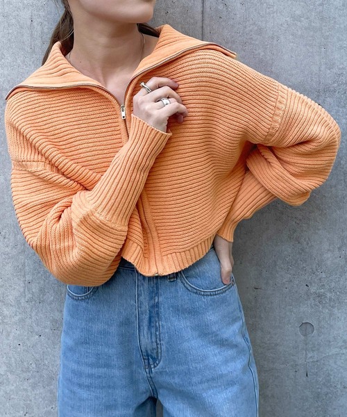 w closet（ダブルクローゼット）の「スタンドネックZIPカーディガン（カーディガン/ボレロ・レディース・オフホワイト/オレンジ/グリーン・FREE）」の10枚目の写真