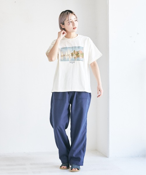 CUBE SUGAR(キューブシュガー)の「麻混スラブギャザーウエストゴムロングワークパンツ(その他パンツ・レディース・チャコールグレー/ネイビー/ナチュラル・M)」の8枚目の写真
