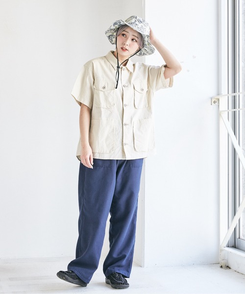 CUBE SUGAR(キューブシュガー)の「麻混スラブギャザーウエストゴムロングワークパンツ(その他パンツ・レディース・チャコールグレー/ネイビー/ナチュラル・M)」の9枚目の写真