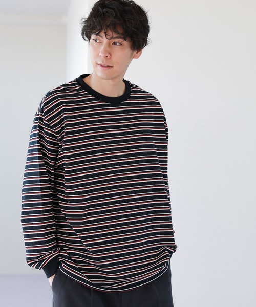 LAKOLE(ラコレ)の「マルチボーダー柄ロングTシャツ / 264620(Tシャツ/カットソー・メンズ・ホワイト/ネイビー/グリーン・MEDIUM/LARGE)」の3枚目の写真