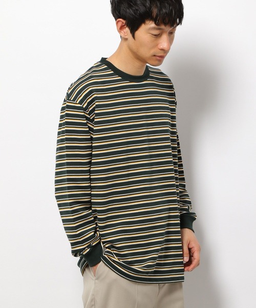 LAKOLE(ラコレ)の「マルチボーダー柄ロングTシャツ / 264620(Tシャツ/カットソー・メンズ・ホワイト/ネイビー/グリーン・MEDIUM/LARGE)」の2枚目の写真