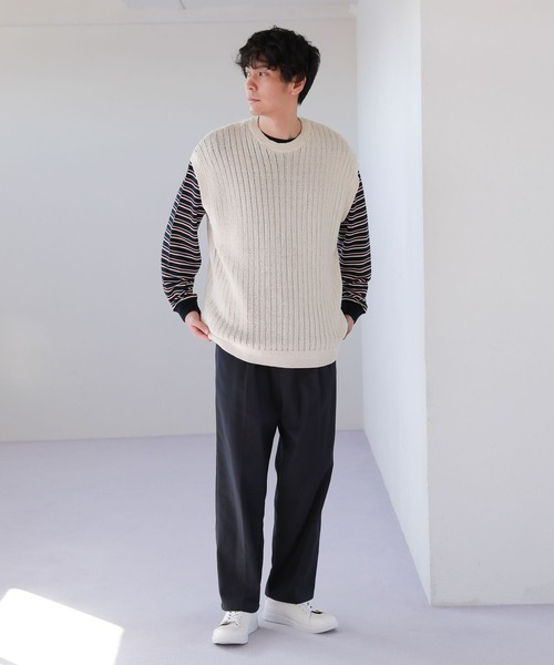 LAKOLE(ラコレ)の「マルチボーダー柄ロングTシャツ / 264620(Tシャツ/カットソー・メンズ・ホワイト/ネイビー/グリーン・MEDIUM/LARGE)」の4枚目の写真