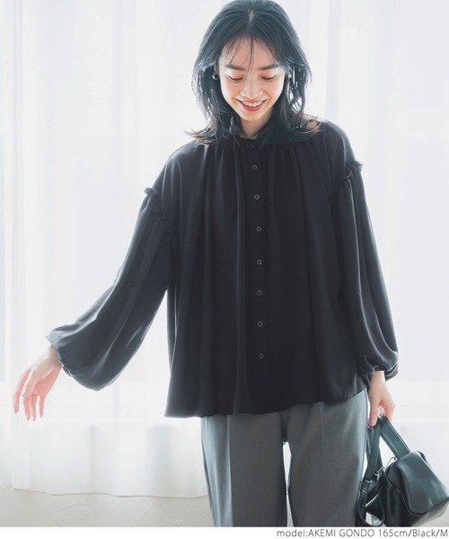 coca（coca）（コカ）の「袖フリルボリュームブラウス（シャツ/ブラウス・レディース・ホワイト/ブラック・M/L）」の3枚目の写真