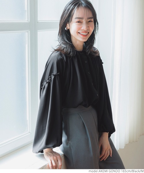 coca（coca）（コカ）の「袖フリルボリュームブラウス（シャツ/ブラウス・レディース・ホワイト/ブラック・M/L）」の9枚目の写真