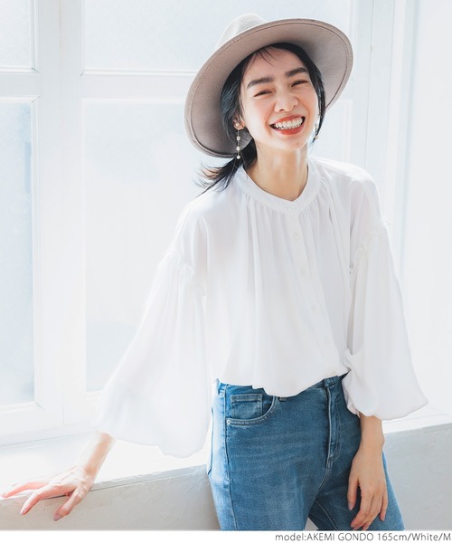 coca（coca）（コカ）の「袖フリルボリュームブラウス（シャツ/ブラウス・レディース・ホワイト/ブラック・M/L）」の15枚目の写真