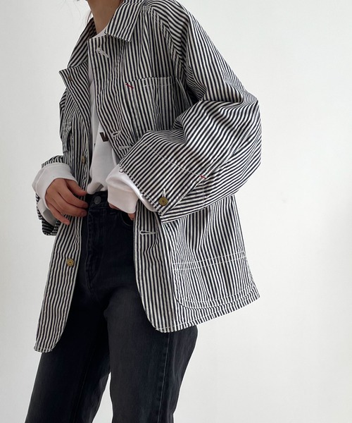 CANAL JEAN(キャナルジーン)の「YA-YA(ヤヤ) "MilkeyWay"ヒッコリーデニムジャケット(デニムジャケット・レディース・ネイビー・38)」の16枚目の写真