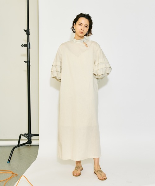 Whim Gazette（ウィムガゼット）の「【THE PAUSE】タックスリーブパフワンピース（ワンピース・レディース・ブラック/ライトベージュ・FREE）」の9枚目の写真