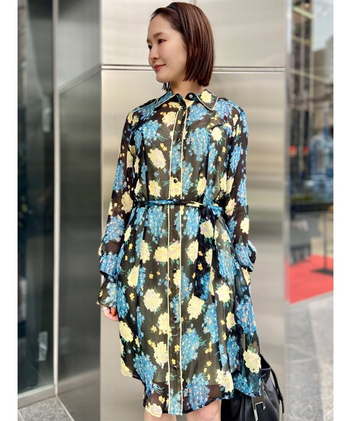 DIESEL（ディーゼル）の「レディース ドレス 花柄 シフォン シャツワンピース 長袖（シャツワンピース・レディース・イエロー系その他/ブラック系その他・LARGE/SMALL/X-LARGE/MEDIUM）」の3枚目の写真