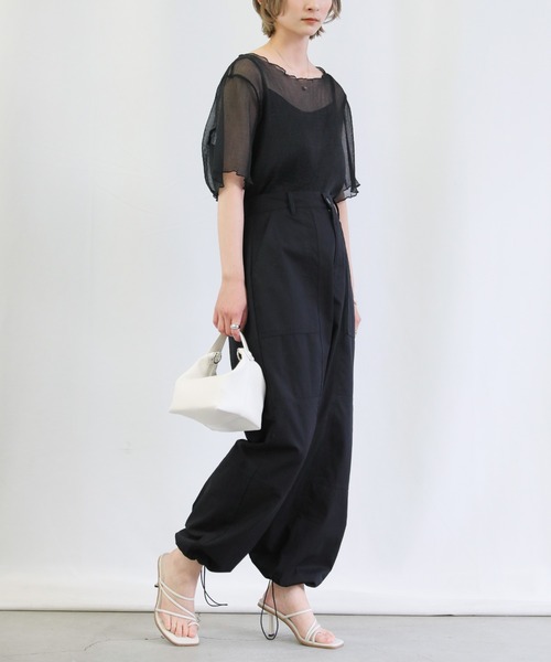 select MOCA（セレクトモカ）の「シアー楊柳メローキャミ付きトップス（Tシャツ/カットソー・レディース・ブラック/オフホワイト/ライトグリーン・FREE）」の7枚目の写真