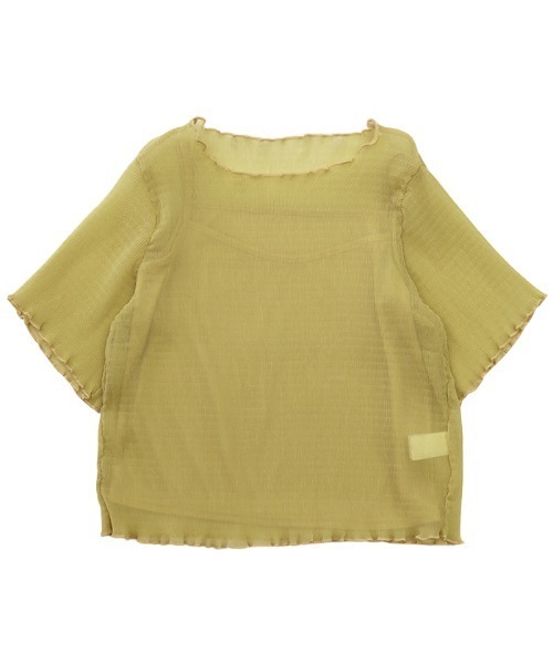 select MOCA（セレクトモカ）の「シアー楊柳メローキャミ付きトップス（Tシャツ/カットソー・レディース・ブラック/オフホワイト/ライトグリーン・FREE）」の9枚目の写真