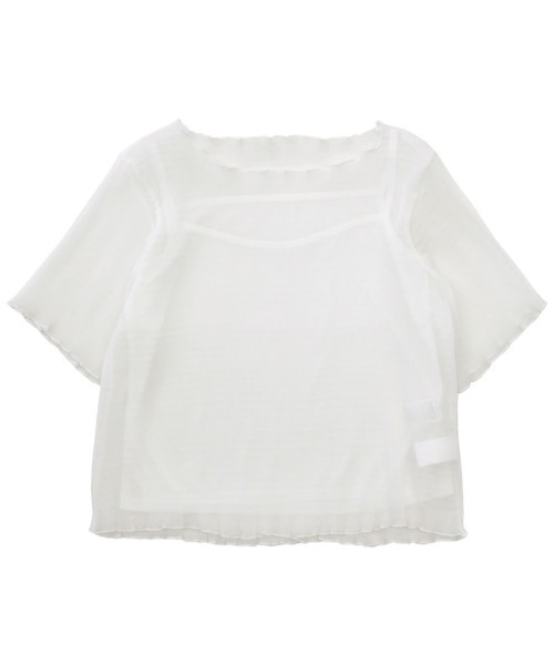 select MOCA（セレクトモカ）の「シアー楊柳メローキャミ付きトップス（Tシャツ/カットソー・レディース・ブラック/オフホワイト/ライトグリーン・FREE）」の11枚目の写真