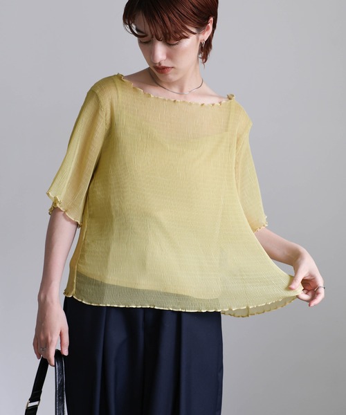 select MOCA（セレクトモカ）の「シアー楊柳メローキャミ付きトップス（Tシャツ/カットソー・レディース・ブラック/オフホワイト/ライトグリーン・FREE）」の21枚目の写真