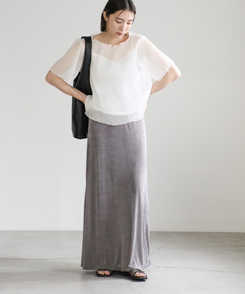 select MOCA（セレクトモカ）の「シアー楊柳メローキャミ付きトップス（Tシャツ/カットソー・レディース・ブラック/オフホワイト/ライトグリーン・FREE）」の18枚目の写真