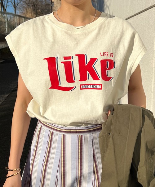 GOOD ROCK SPEED（グッドロックスピード）の「Likeプリントノースリーブカットソー（Tシャツ/カットソー・レディース・オフホワイト・FREE）」の2枚目の写真