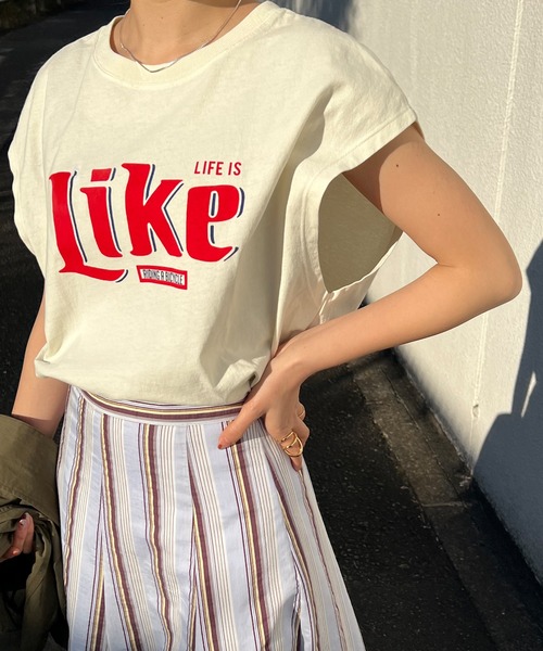 GOOD ROCK SPEED（グッドロックスピード）の「Likeプリントノースリーブカットソー（Tシャツ/カットソー・レディース・オフホワイト・FREE）」の4枚目の写真