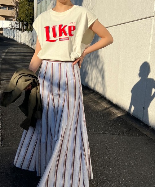 GOOD ROCK SPEED（グッドロックスピード）の「Likeプリントノースリーブカットソー（Tシャツ/カットソー・レディース・オフホワイト・FREE）」の6枚目の写真