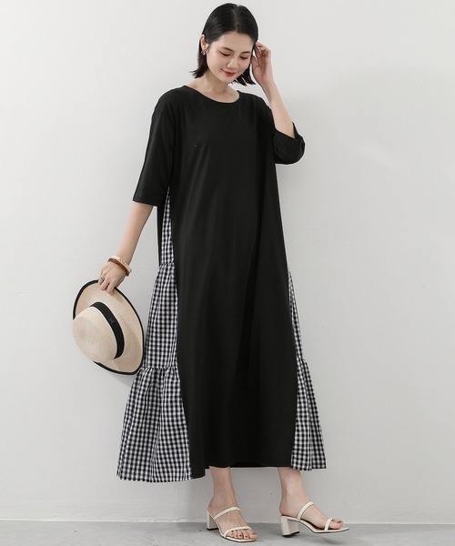 セール】ギンガムチェック ワンピース ロングワンピース ミモレ丈