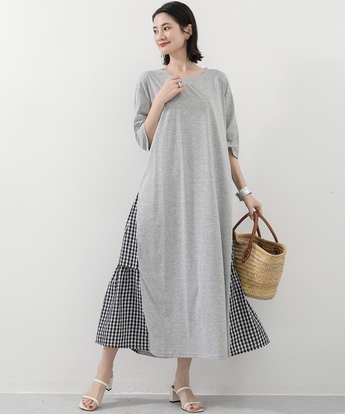 ギンガムチェック ロングワンピース セール】ギンガムチェック ワンピース ロングワンピース ミモレ丈