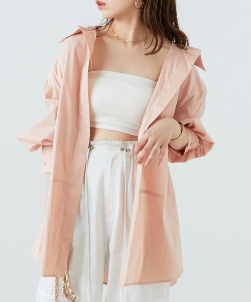 Chico(チコ)の「胸刺繍ブロッキングオーバーシャツ(シャツ/ブラウス・レディース・ブラック系その他2/ミント/ピンク系その他2/ホワイト/ライトピンク・FREE)」の5枚目の写真