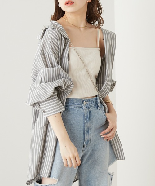 Chico(チコ)の「胸刺繍ブロッキングオーバーシャツ(シャツ/ブラウス・レディース・ブラック系その他2/ミント/ピンク系その他2/ホワイト/ライトピンク・FREE)」の3枚目の写真