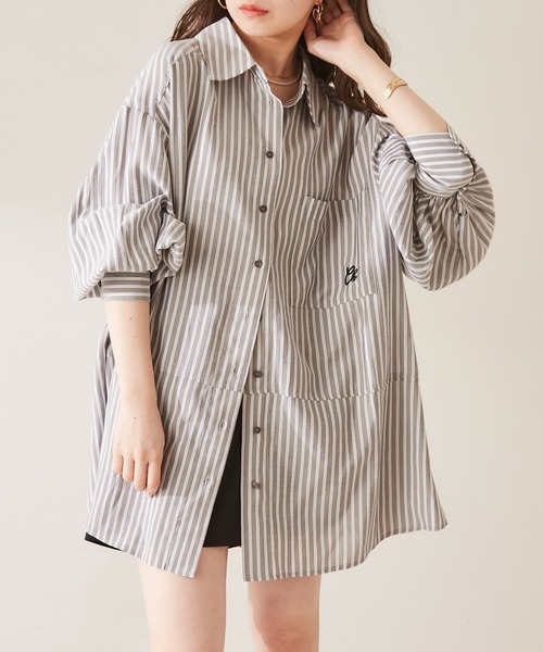 Chico(チコ)の「胸刺繍ブロッキングオーバーシャツ(シャツ/ブラウス・レディース・ブラック系その他2/ミント/ピンク系その他2/ホワイト/ライトピンク・FREE)」の15枚目の写真