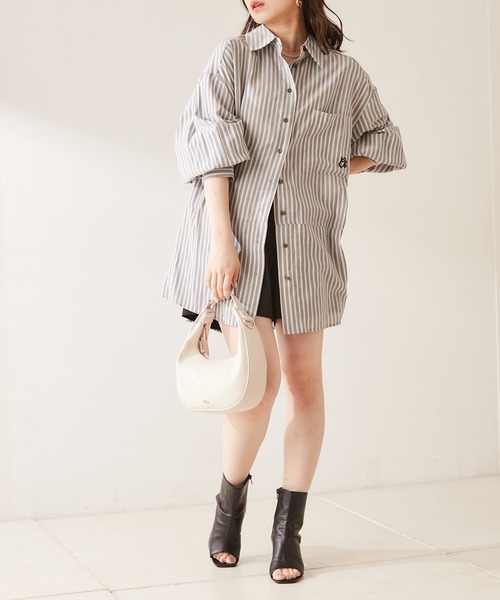 Chico(チコ)の「胸刺繍ブロッキングオーバーシャツ(シャツ/ブラウス・レディース・ブラック系その他2/ミント/ピンク系その他2/ホワイト/ライトピンク・FREE)」の10枚目の写真