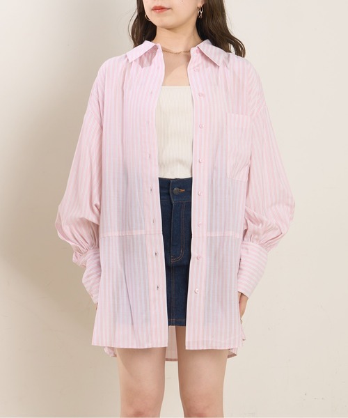 Chico(チコ)の「胸刺繍ブロッキングオーバーシャツ(シャツ/ブラウス・レディース・ブラック系その他2/ミント/ピンク系その他2/ホワイト/ライトピンク・FREE)」の7枚目の写真