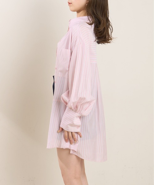 Chico(チコ)の「胸刺繍ブロッキングオーバーシャツ(シャツ/ブラウス・レディース・ブラック系その他2/ミント/ピンク系その他2/ホワイト/ライトピンク・FREE)」の9枚目の写真