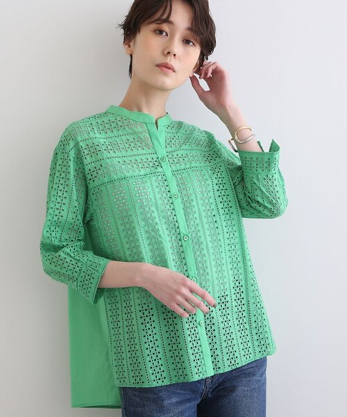 ブラウス シャツ カットワークレースバンドカラーブラウス レディース INDIVI（インディヴィ）の「◇【洗える】カットワークレース