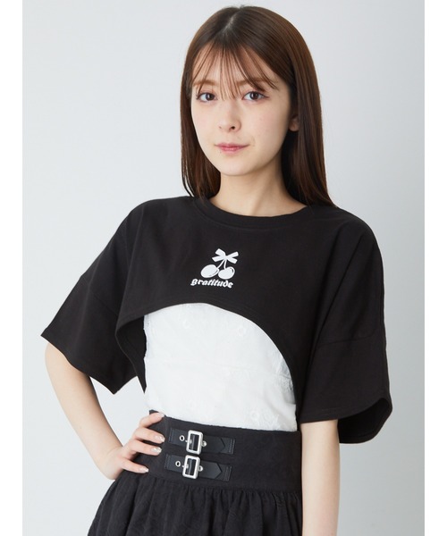 Ank Rouge(アンクルージュ)の「BACKリボンショートTOPS(Tシャツ/カットソー・レディース・ピンク/ブラック/ホワイト・M)」の2枚目の写真