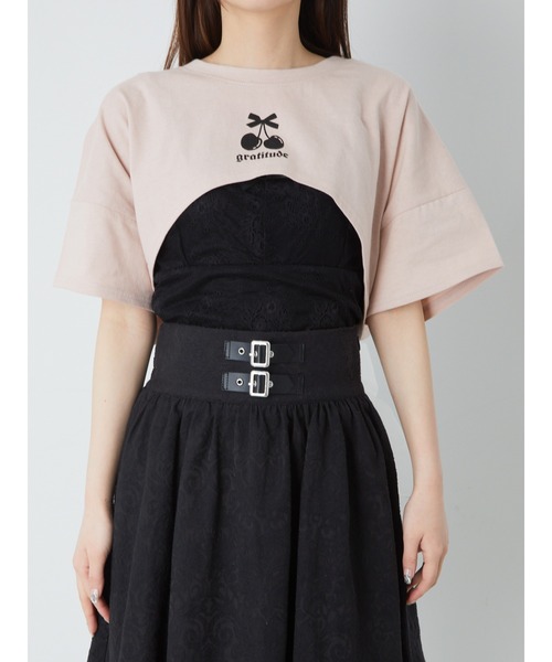 Ank Rouge(アンクルージュ)の「BACKリボンショートTOPS(Tシャツ/カットソー・レディース・ピンク/ブラック/ホワイト・M)」の4枚目の写真