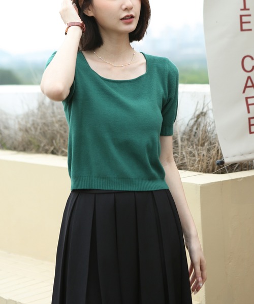 MAISON DE THERESE(メゾン ド テレーズ)の「スクエアネック 半袖Tシャツ(Tシャツ/カットソー・レディース・グリーン/ブラウン/アイボリー/ホワイト/ブラック/モカ/ネイビー・M)」の6枚目の写真