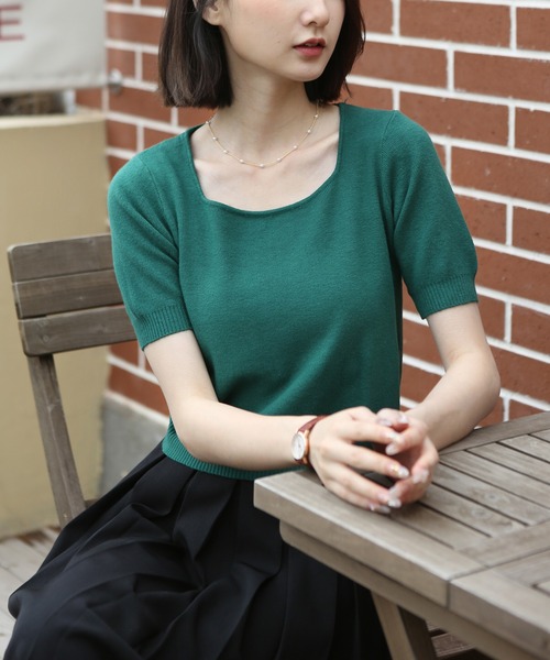 MAISON DE THERESE(メゾン ド テレーズ)の「スクエアネック 半袖Tシャツ(Tシャツ/カットソー・レディース・グリーン/ブラウン/アイボリー/ホワイト/ブラック/モカ/ネイビー・M)」の15枚目の写真
