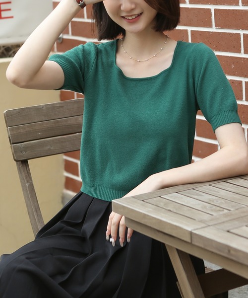 MAISON DE THERESE(メゾン ド テレーズ)の「スクエアネック 半袖Tシャツ(Tシャツ/カットソー・レディース・グリーン/ブラウン/アイボリー/ホワイト/ブラック/モカ/ネイビー・M)」の16枚目の写真