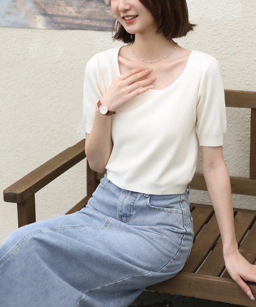 MAISON DE THERESE(メゾン ド テレーズ)の「スクエアネック 半袖Tシャツ(Tシャツ/カットソー・レディース・グリーン/ブラウン/アイボリー/ホワイト/ブラック/モカ/ネイビー・M)」の8枚目の写真