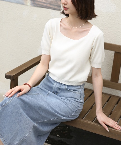 MAISON DE THERESE(メゾン ド テレーズ)の「スクエアネック 半袖Tシャツ(Tシャツ/カットソー・レディース・グリーン/ブラウン/アイボリー/ホワイト/ブラック/モカ/ネイビー・M)」の9枚目の写真