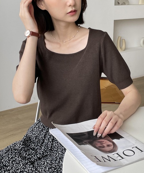 MAISON DE THERESE(メゾン ド テレーズ)の「スクエアネック 半袖Tシャツ(Tシャツ/カットソー・レディース・グリーン/ブラウン/アイボリー/ホワイト/ブラック/モカ/ネイビー・M)」の12枚目の写真