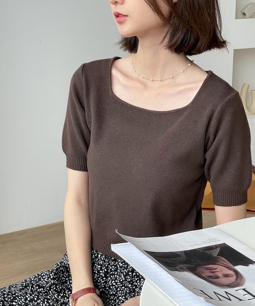 MAISON DE THERESE(メゾン ド テレーズ)の「スクエアネック 半袖Tシャツ(Tシャツ/カットソー・レディース・グリーン/ブラウン/アイボリー/ホワイト/ブラック/モカ/ネイビー・M)」の13枚目の写真