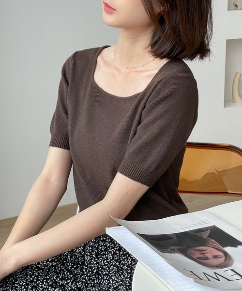 MAISON DE THERESE(メゾン ド テレーズ)の「スクエアネック 半袖Tシャツ(Tシャツ/カットソー・レディース・グリーン/ブラウン/アイボリー/ホワイト/ブラック/モカ/ネイビー・M)」の14枚目の写真