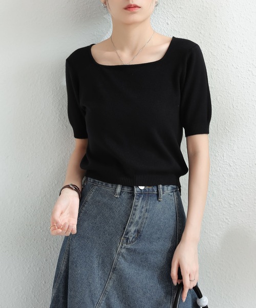 MAISON DE THERESE(メゾン ド テレーズ)の「スクエアネック 半袖Tシャツ(Tシャツ/カットソー・レディース・グリーン/ブラウン/アイボリー/ホワイト/ブラック/モカ/ネイビー・M)」の21枚目の写真