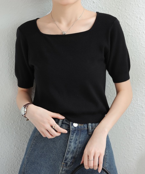 MAISON DE THERESE(メゾン ド テレーズ)の「スクエアネック 半袖Tシャツ(Tシャツ/カットソー・レディース・グリーン/ブラウン/アイボリー/ホワイト/ブラック/モカ/ネイビー・M)」の18枚目の写真