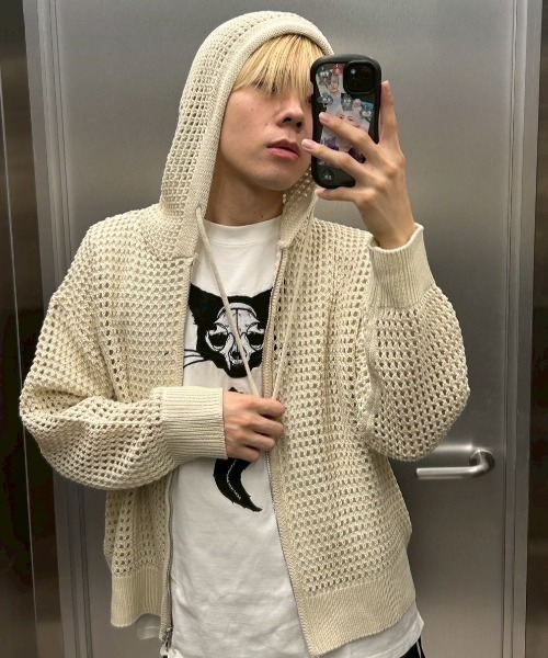 XU メッシュトップス ダブルジップパーカー　ユニセックス Never mind the XU】mesh zip hoodie / 【ネバーマインド ザ