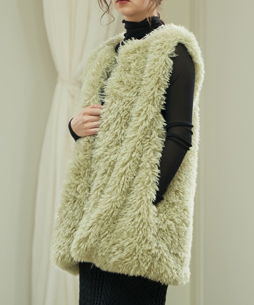 Lull（ルル）の「【Lull / ルル】プードルファーベスト（ベスト・レディース・アイボリー/ライトブラウン/ミント/カーキブラウン/ラベンダー/ベビーピンク・ONESIZE）」の14枚目の写真